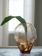 Ewart glass vase with green stems, amber-brown facets and curved base