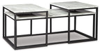 3-piece nested table set with three gray marble-look tops and black metal base frames
