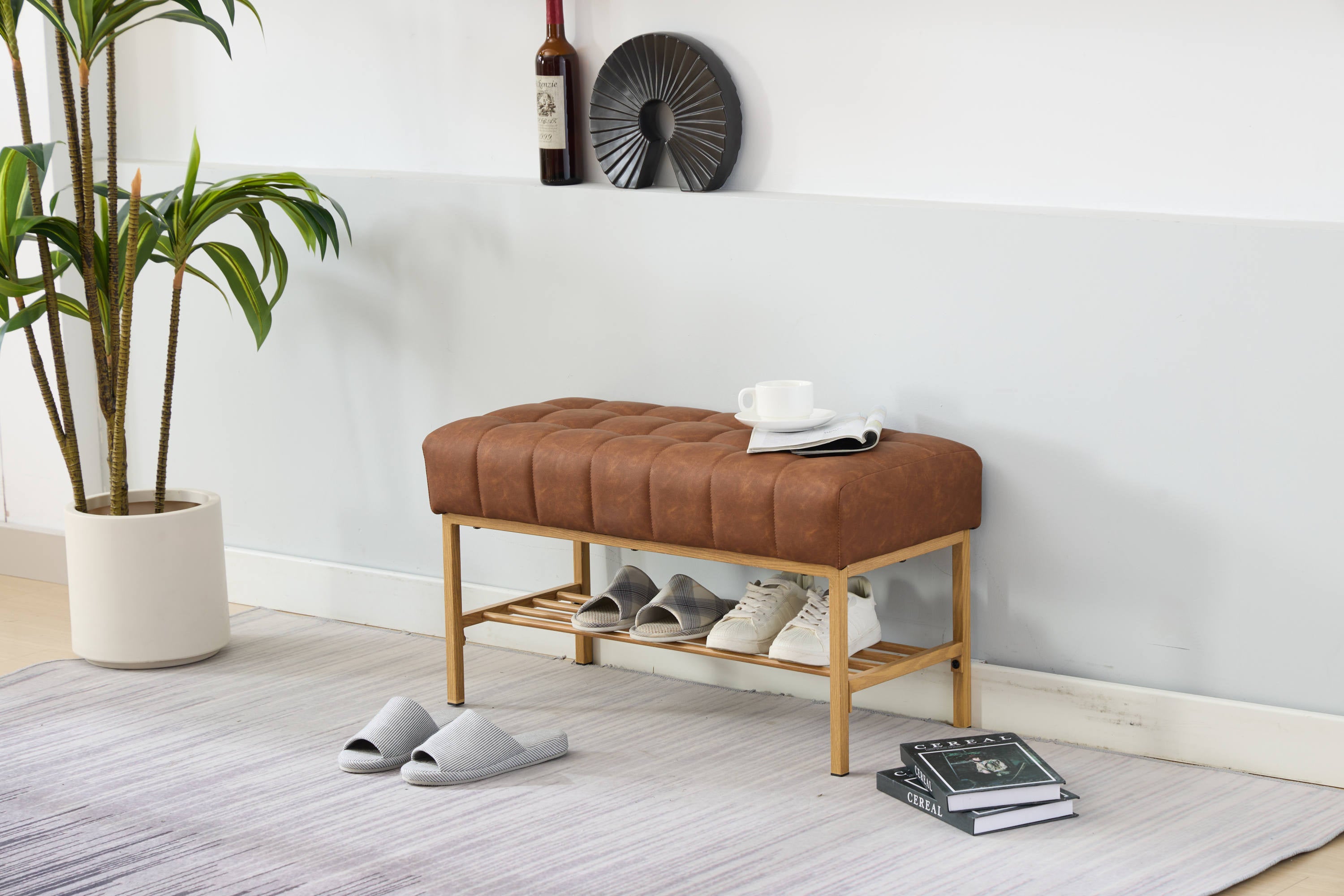 Retro Bed Bench w/ Shelf, 300 LB