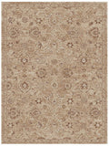 Light brown rug with distressed floral medallion pattern, rectangular border