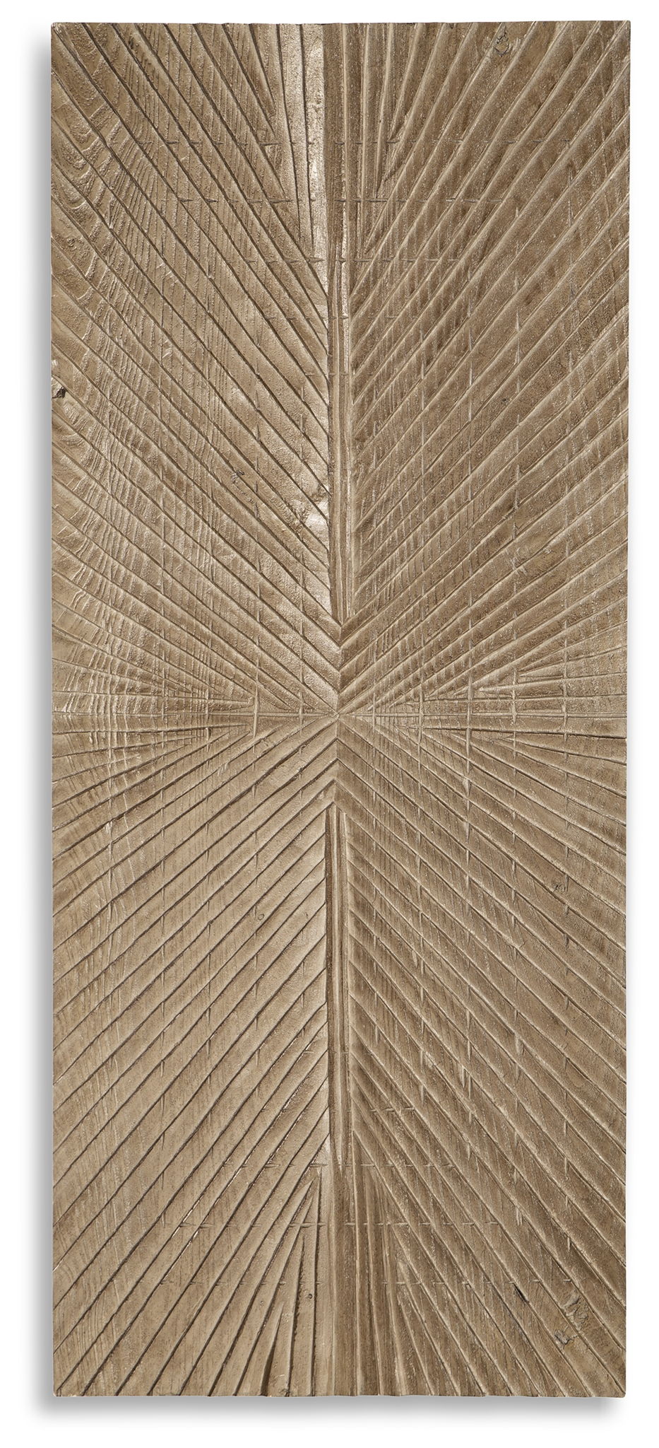 Distressed brown wall decor panel with embossed chevron rays and textured finish