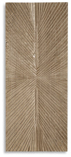 Distressed brown wall decor panel with embossed chevron rays and textured finish