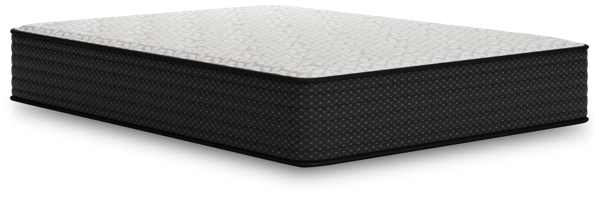 Plush mattress with textured dark cover and quilted white top surface