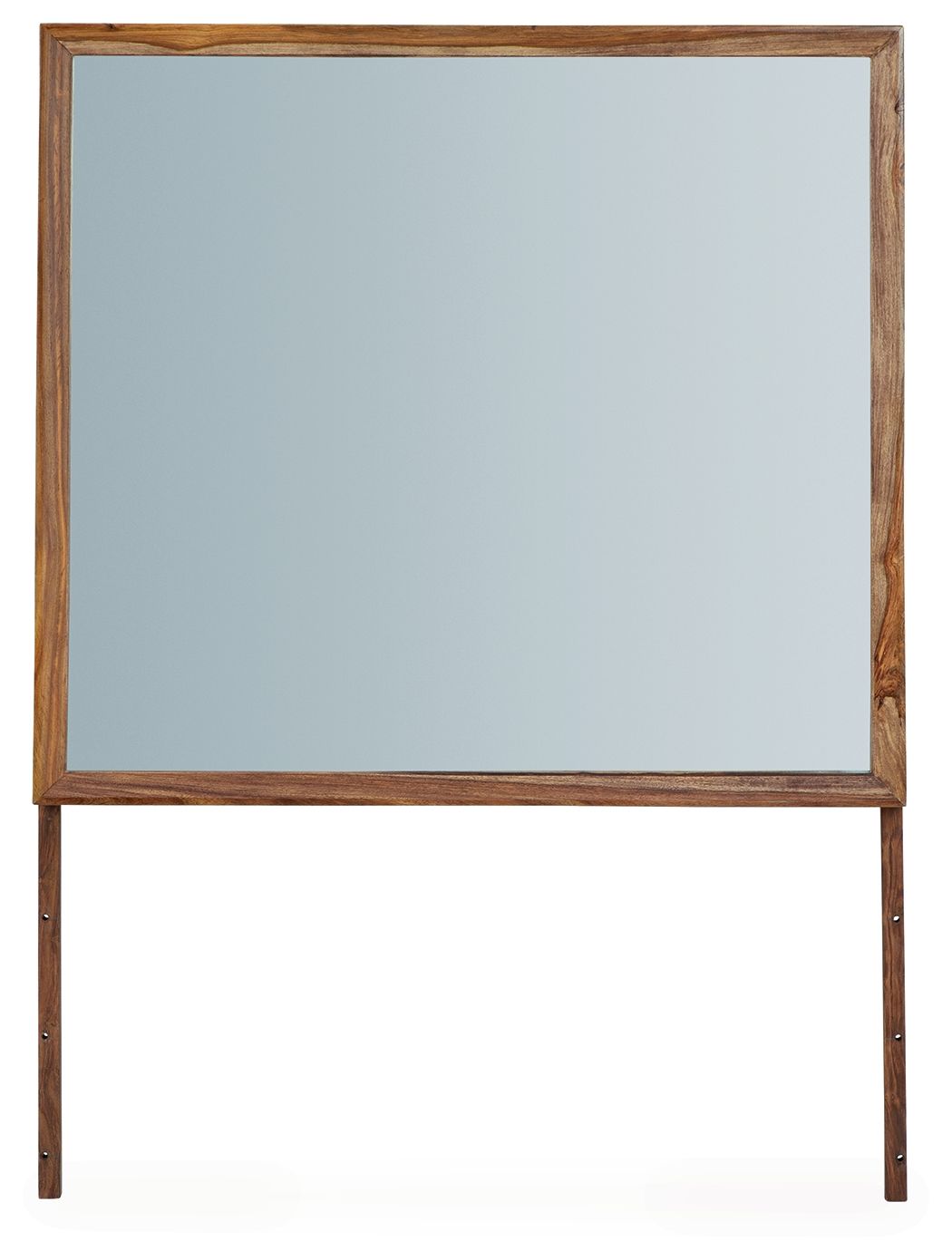 Brown rectangular bedroom mirror with wood frame and reflective glass