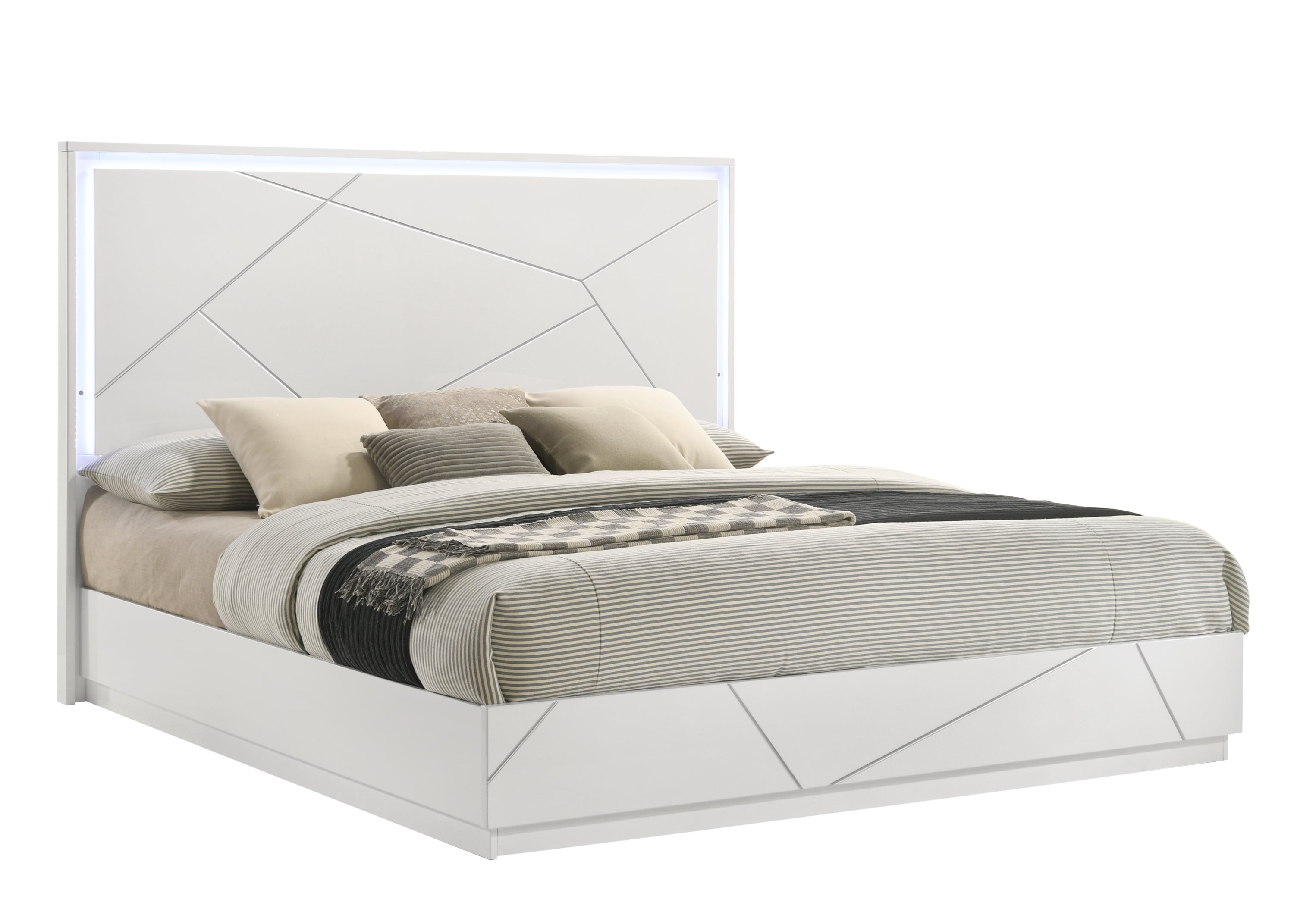 Manhattan Queen Bed: LED, High-Gloss, Modern Minimalist Luxury Style