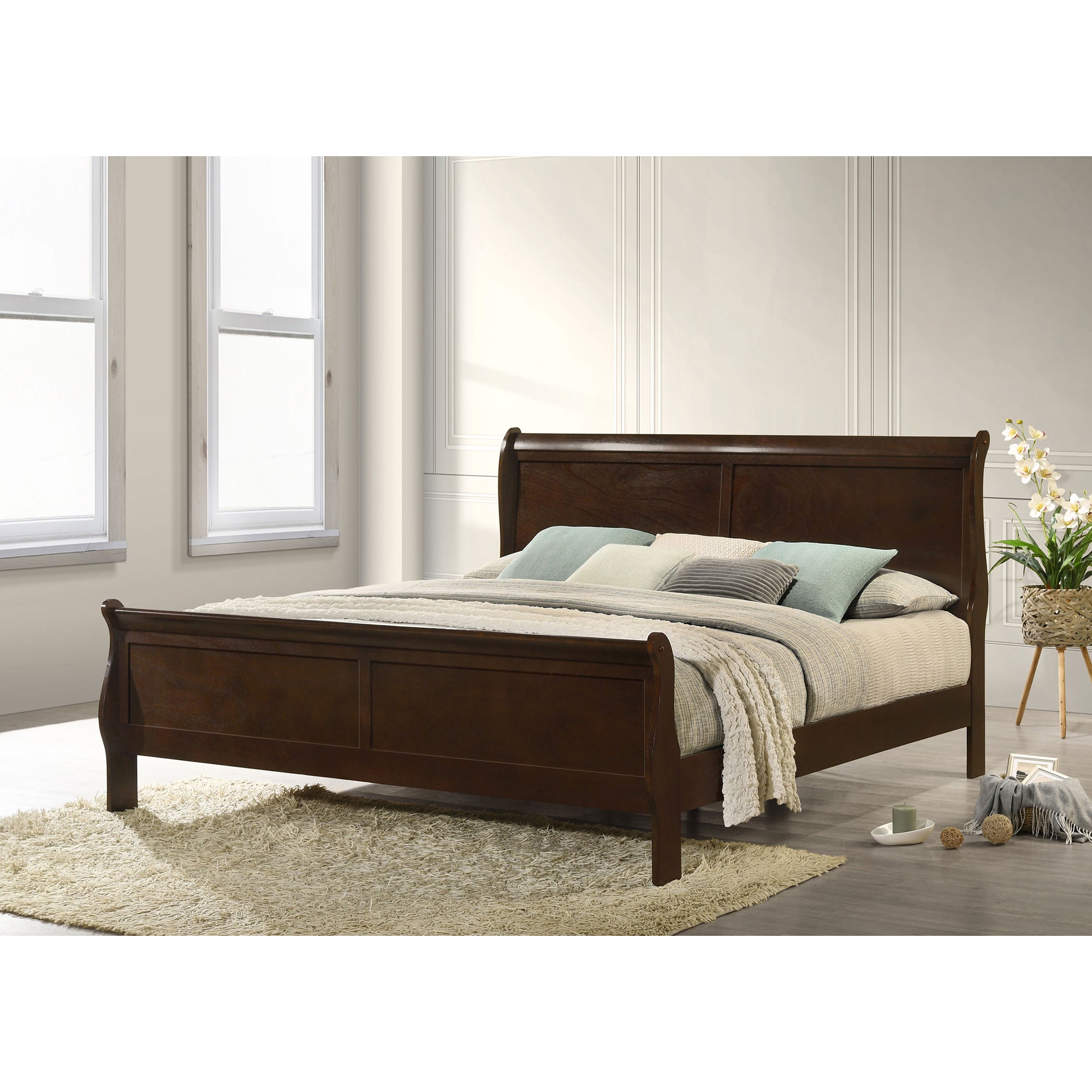 Graffenstaden Eastern King Sleigh Bed - Cappuccino Wood