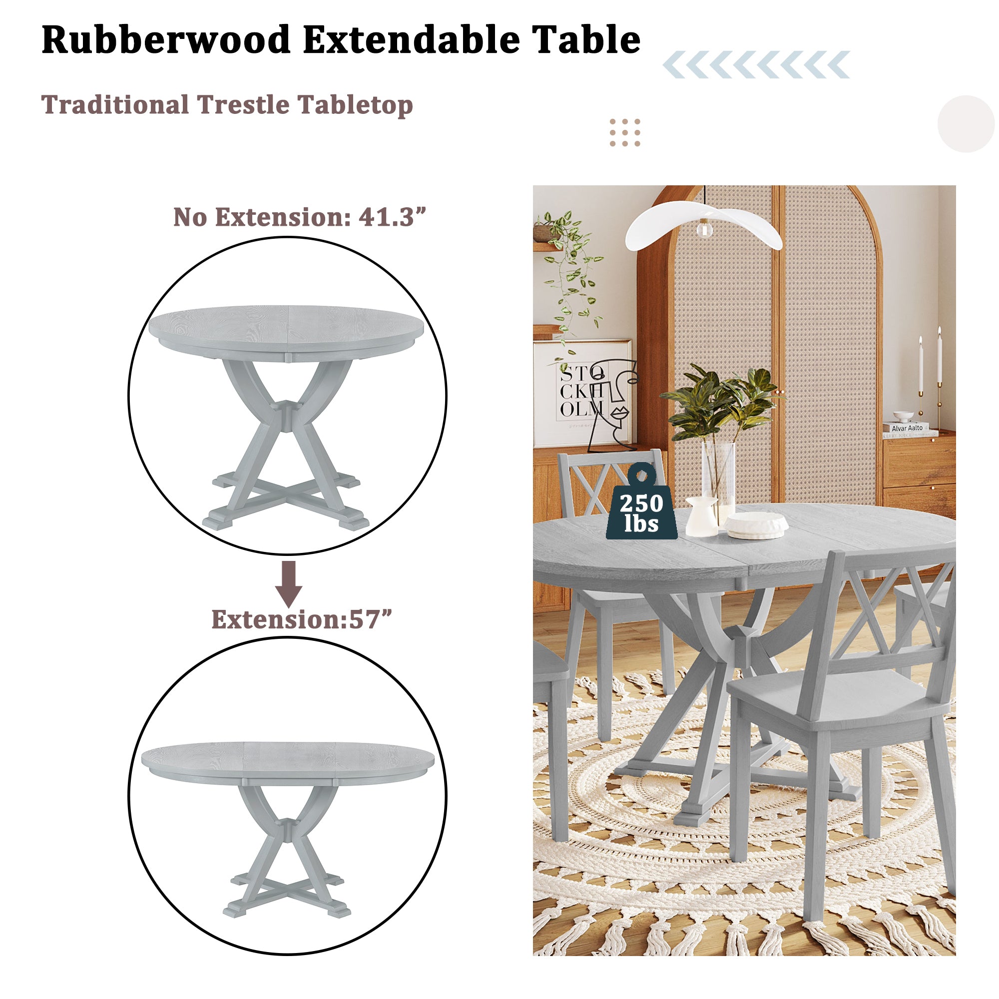 Mid-Century 5-Pc. Dining Set w/Leaf, Grey