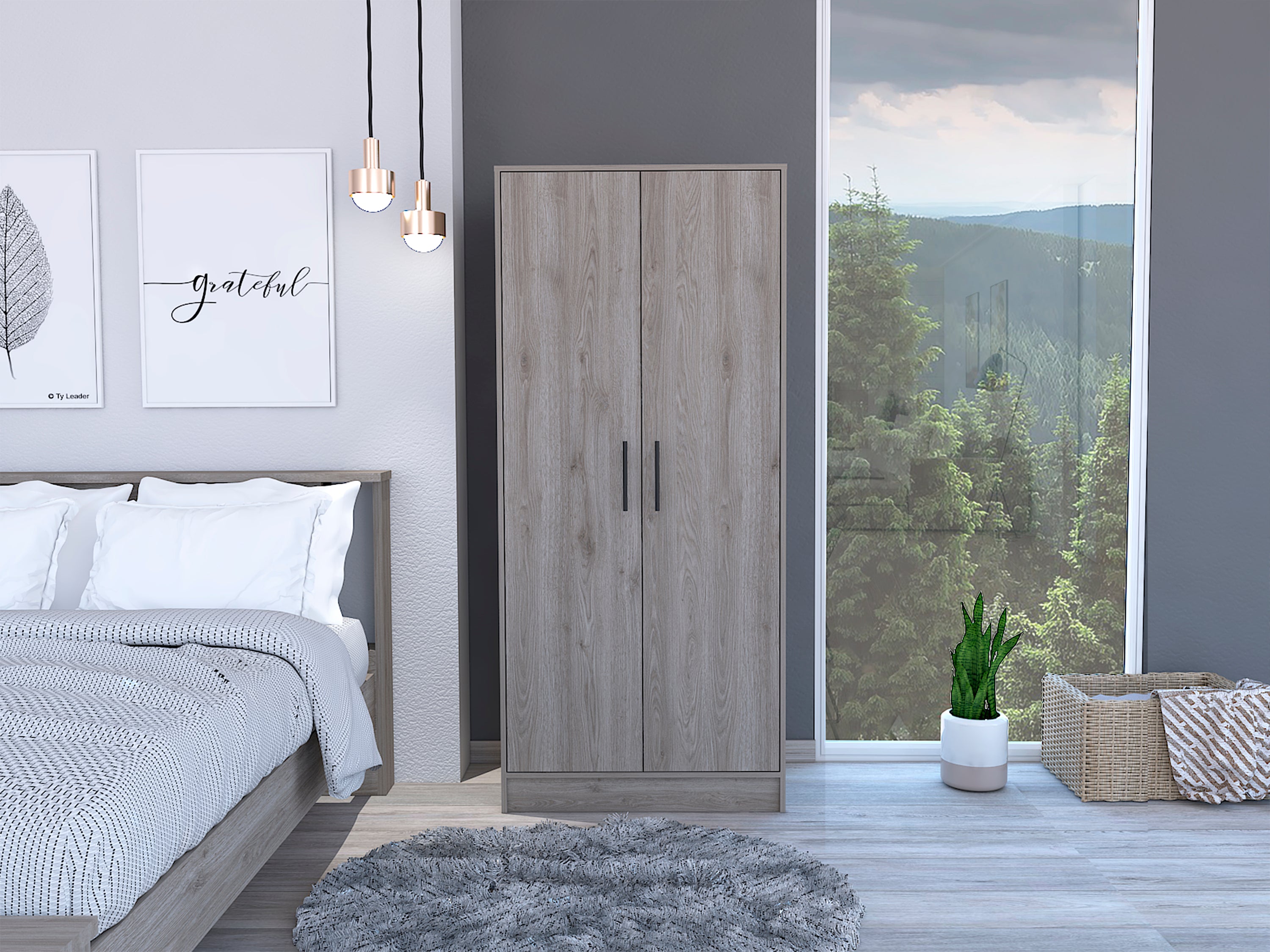 Ambery 180 Light Gray Armoire with Shelves & Drawer