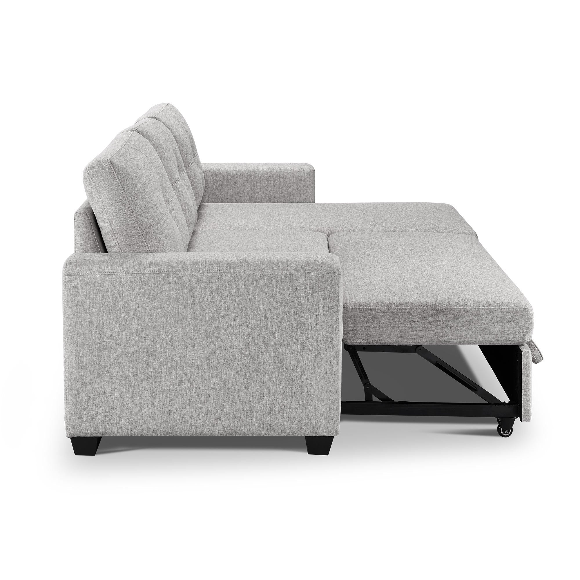 91.7" L-Shape Sleeper Sectional Sofa w/Storage Chaise - Light Grey Fabric-Sleeper Sectionals-American Furniture Outlet