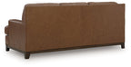 Saonara sofa in amber with boxy back, rolled arms, and low dark legs
