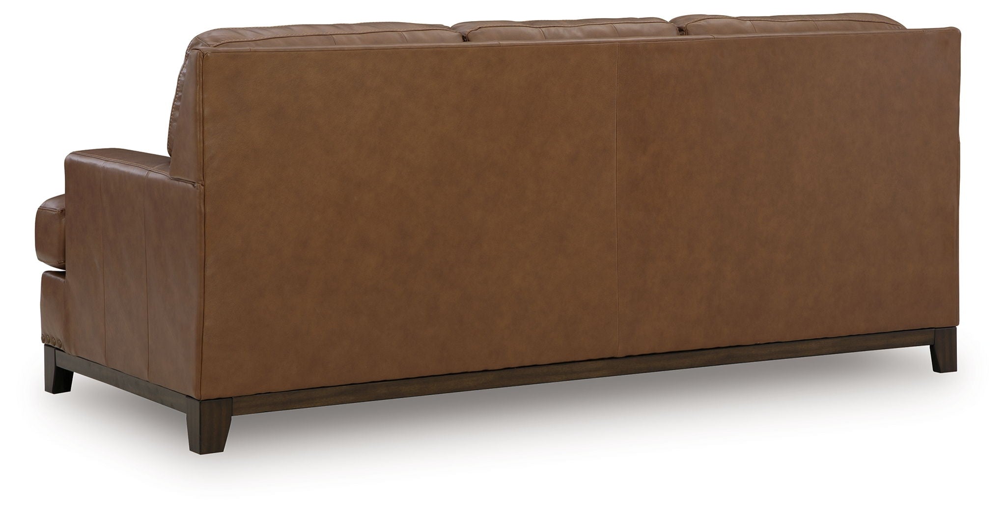 Saonara sofa in amber with boxy back, rolled arms, and low dark legs