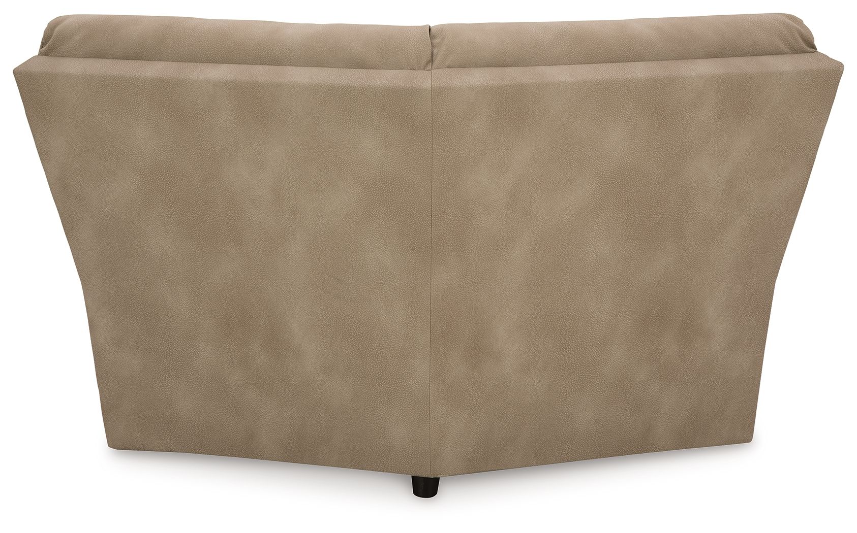 Sand-colored wedge sofa back view with tall backrest and low legs