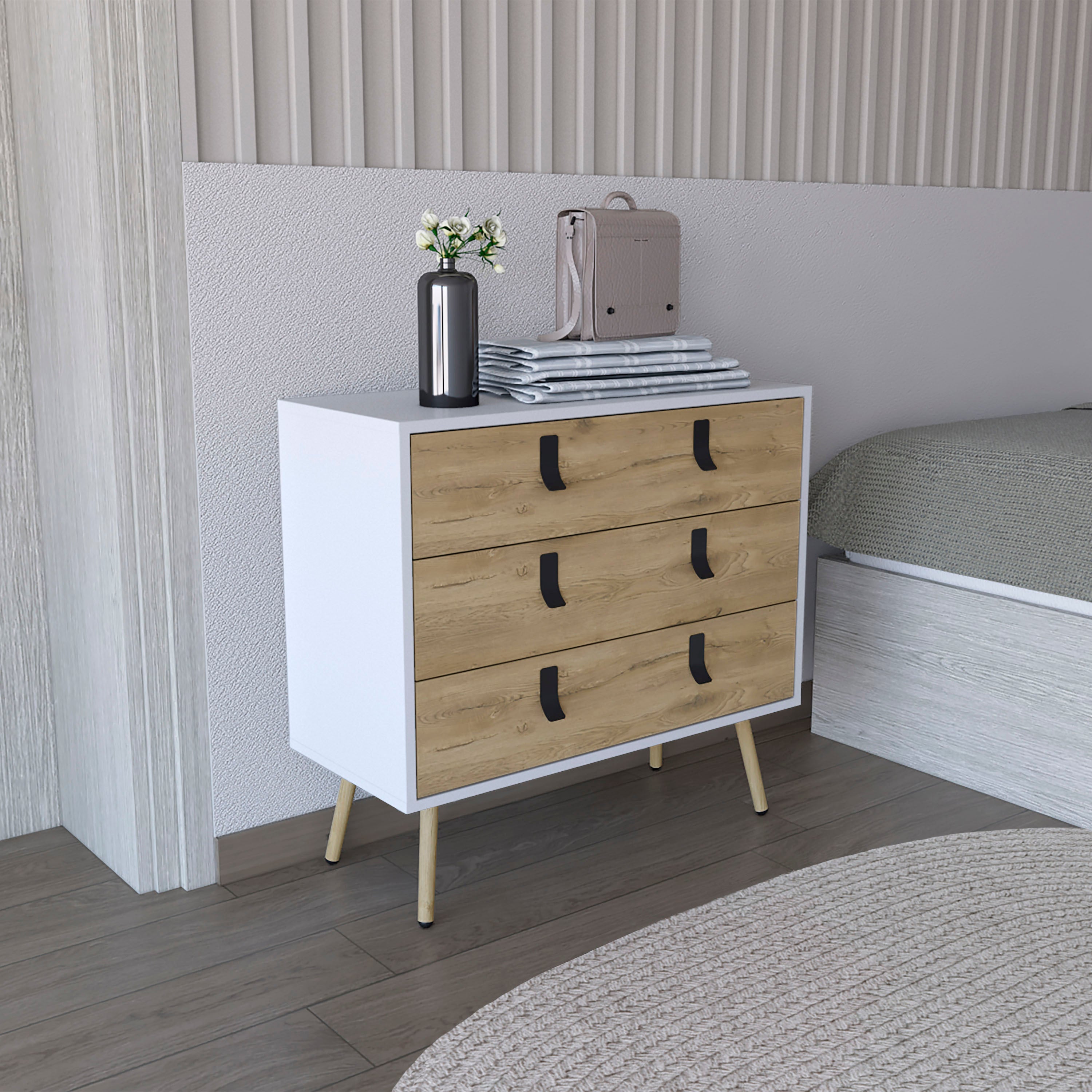 Stylish Huna Modern 3-Drawer Dresser with Handles