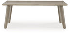 Beige rectangular dining table front view with smooth tabletop and tapered legs