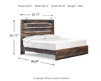 Dark wood panel bed with slatted headboard and footboard, white mattress and pillows