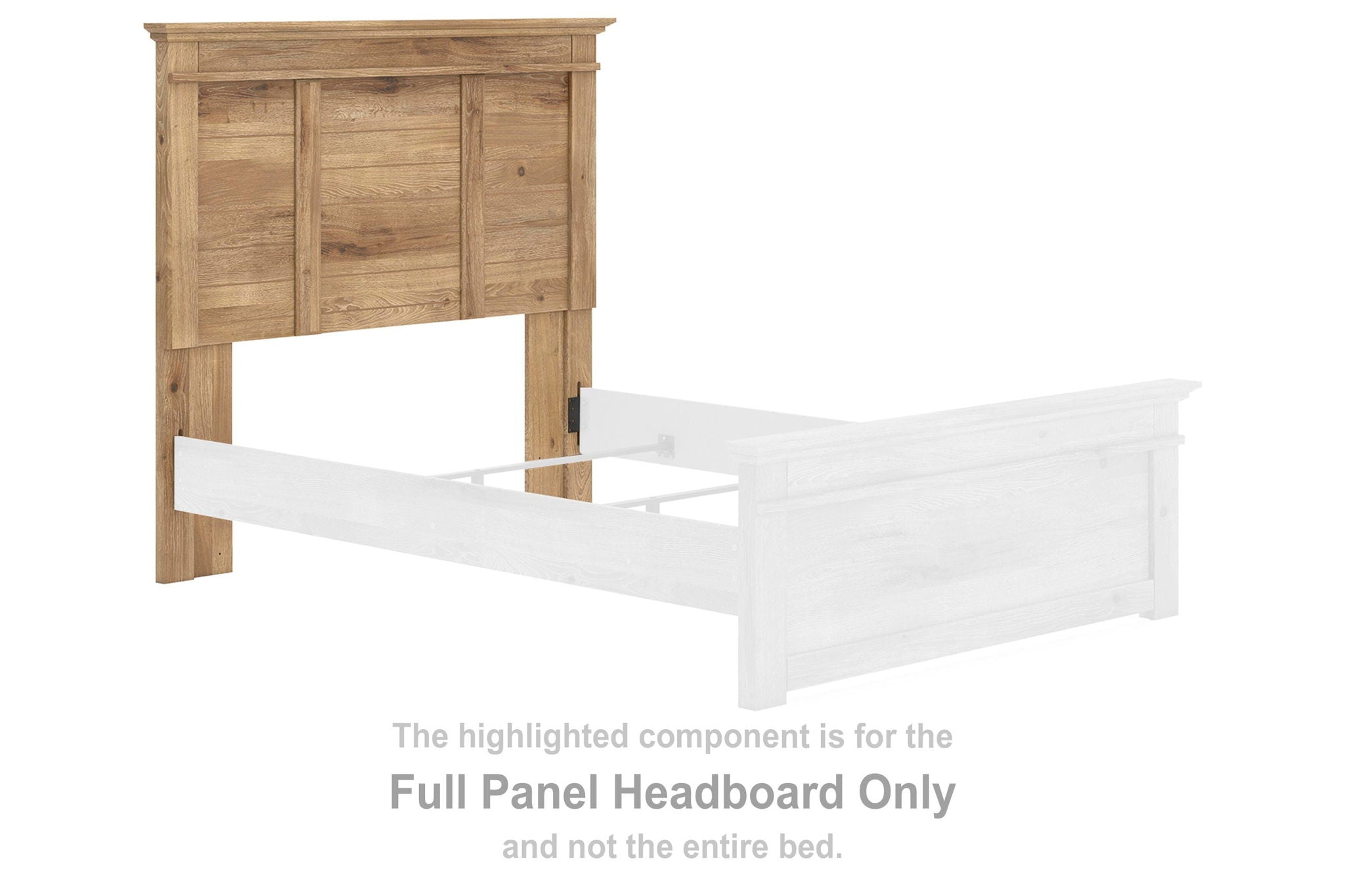 Tan full panel headboard in light wood with paneled front and flat top rail