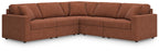 Spice brown U-shaped sectional sofa with wide arms and padded seat cushions