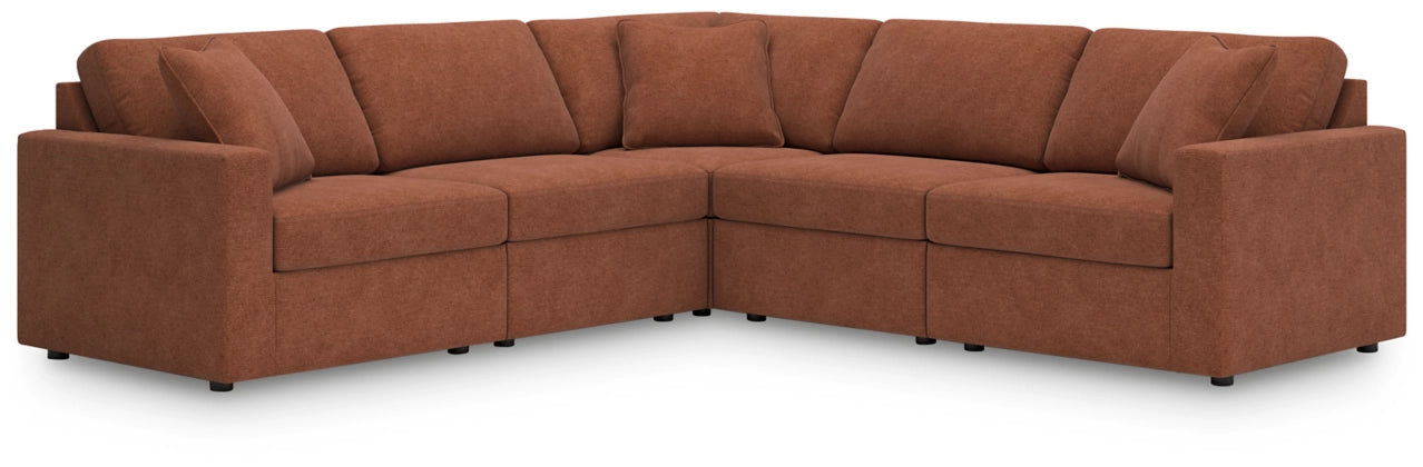 Spice brown U-shaped sectional sofa with wide arms and padded seat cushions