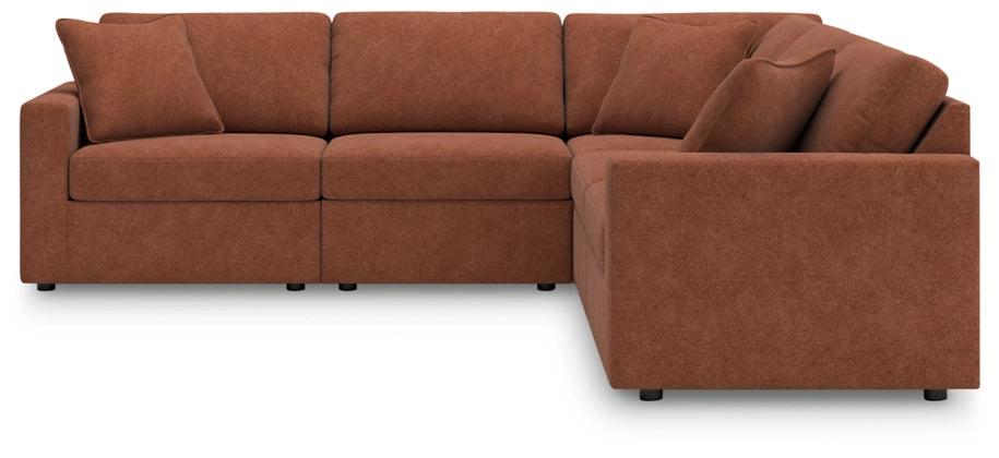 Spice brown 5-piece sectional sofa with corner chaise and multiple back cushions