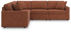 Spice brown 5-piece sectional sofa with L-shaped chaise and tufted cushions