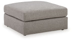 Smoke gray oversized ottoman with upholstered top and block legs