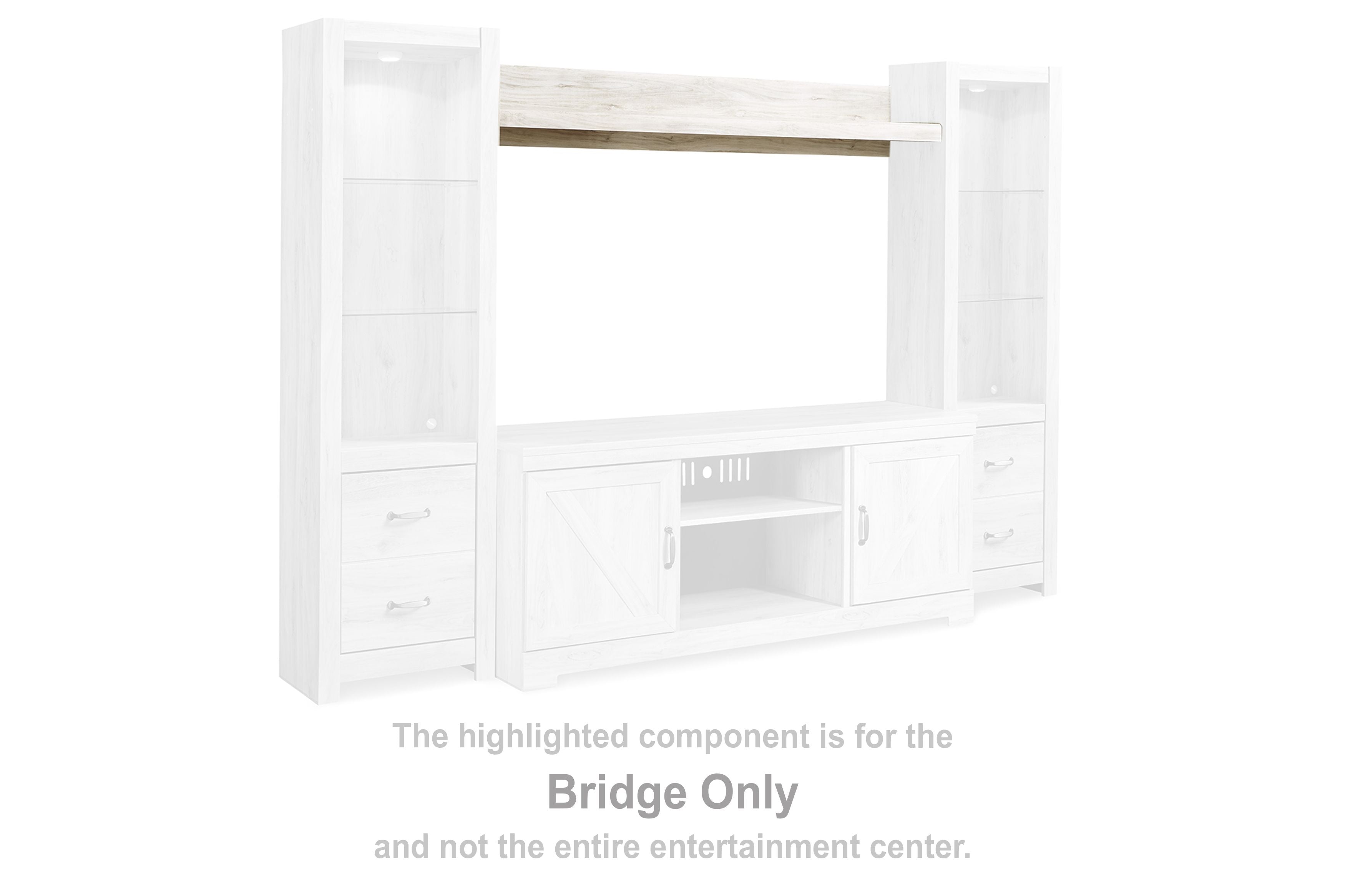 Whitewash bridge unit with two side panels and central open compartment