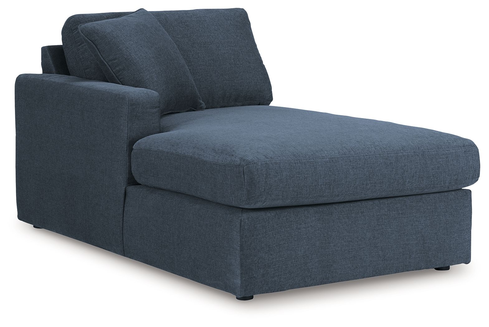 Ink blue corner chaise with upholstered seat and back cushions