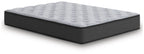 Gray mattress with quilted top and dark base, corner profile