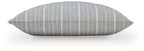 Gray striped throw pillow with vertical stripe pattern and piped edge