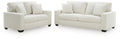 Light gray sofa and loveseat set with tuftless cushions and three back pillows