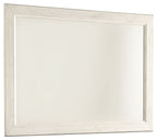 Whitewash bedroom mirror with rectangular frame and smooth light finish