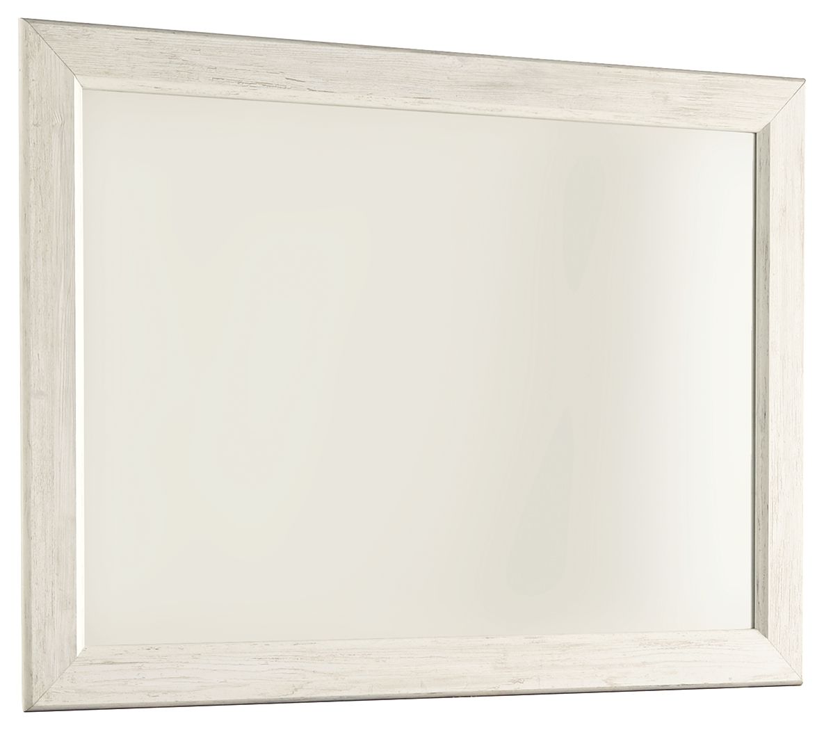 Whitewash bedroom mirror with rectangular frame and smooth light finish