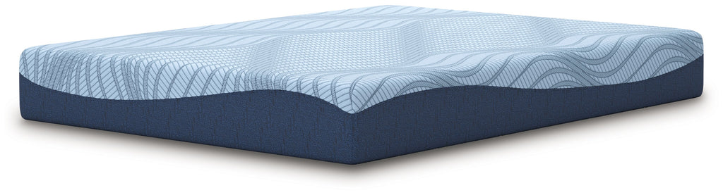 Blue memory foam mattress with quilted top and dark blue base sides