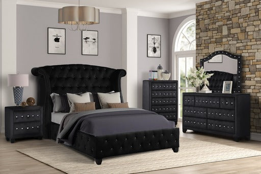SOPHIA King Black 5-Pc Upholstered Wood Bedroom Set
