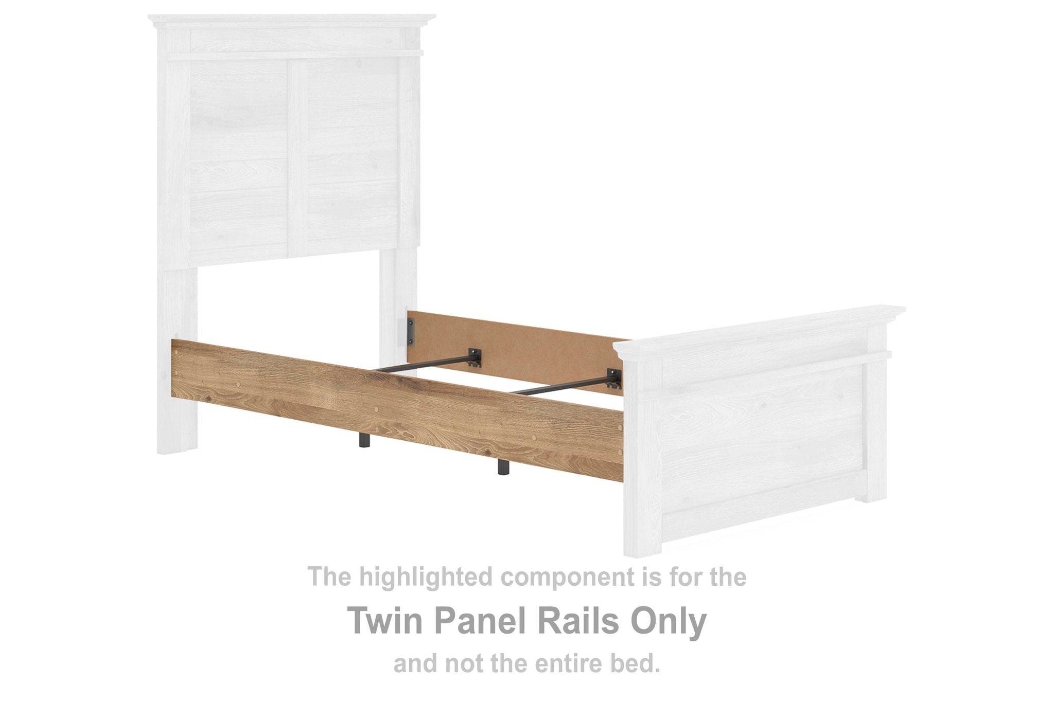 Tan twin panel rails set with two white end brackets and mounting pegs