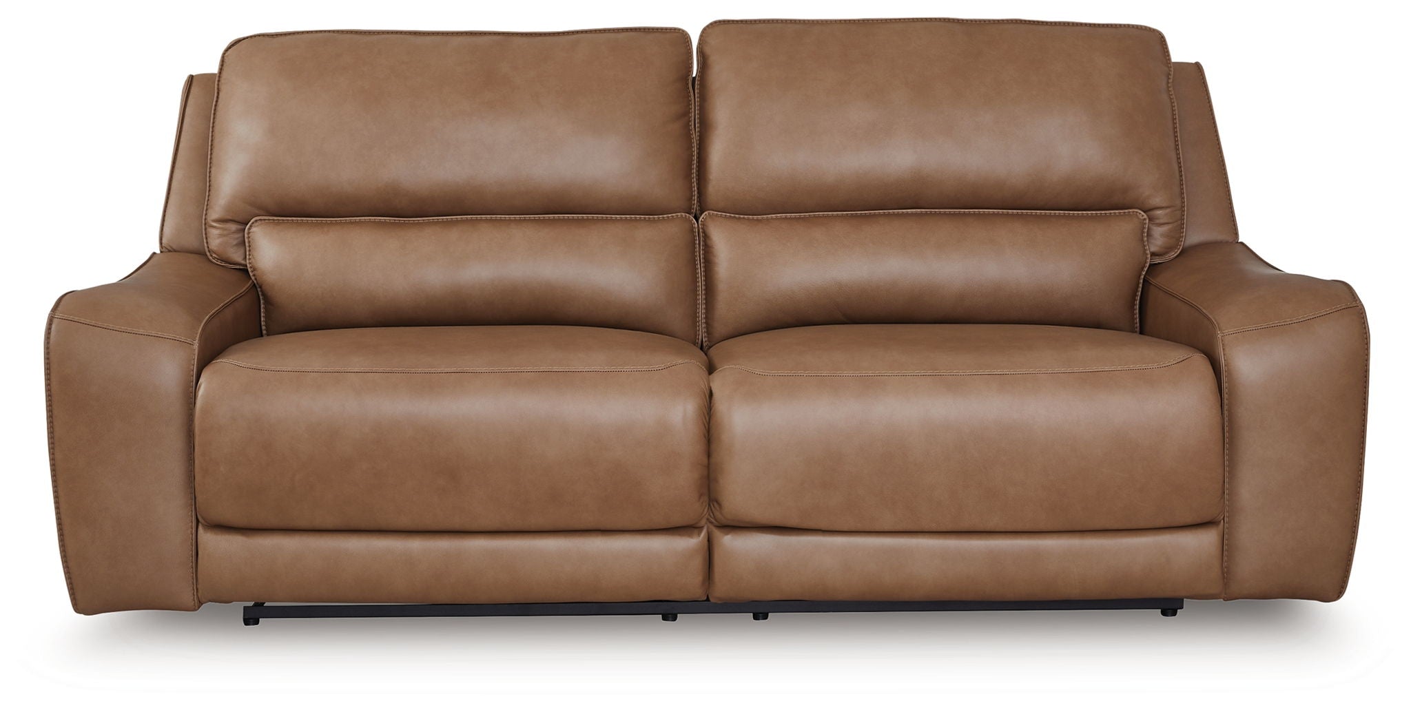 Medium brown power reclining sofa with split back and padded headrests
