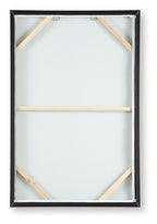 Wall art frame interior with white backing and wooden corner braces