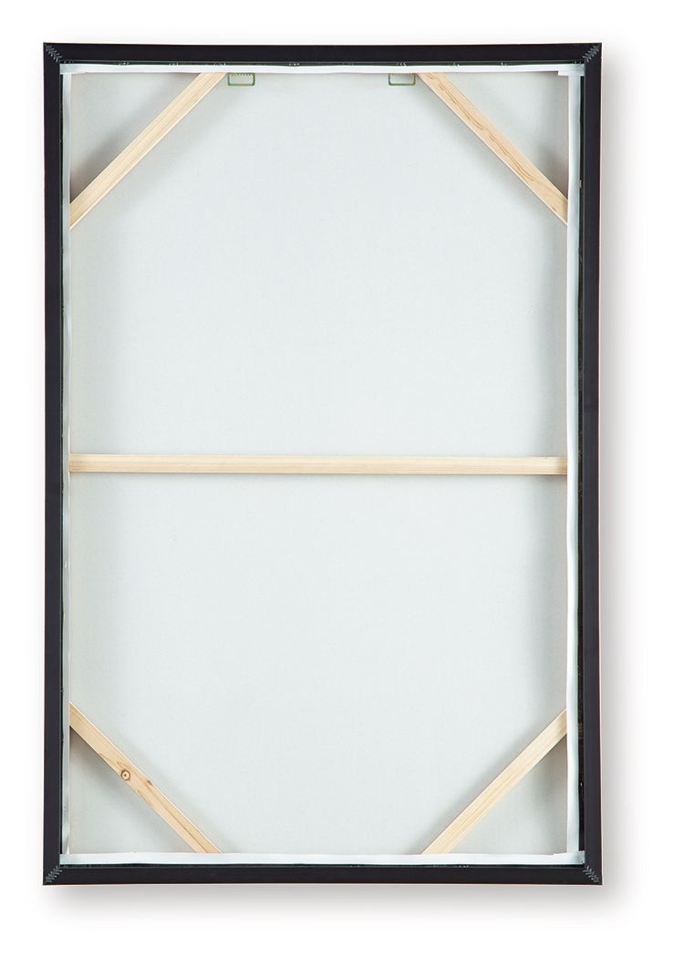 Wall art frame interior with white backing and wooden corner braces