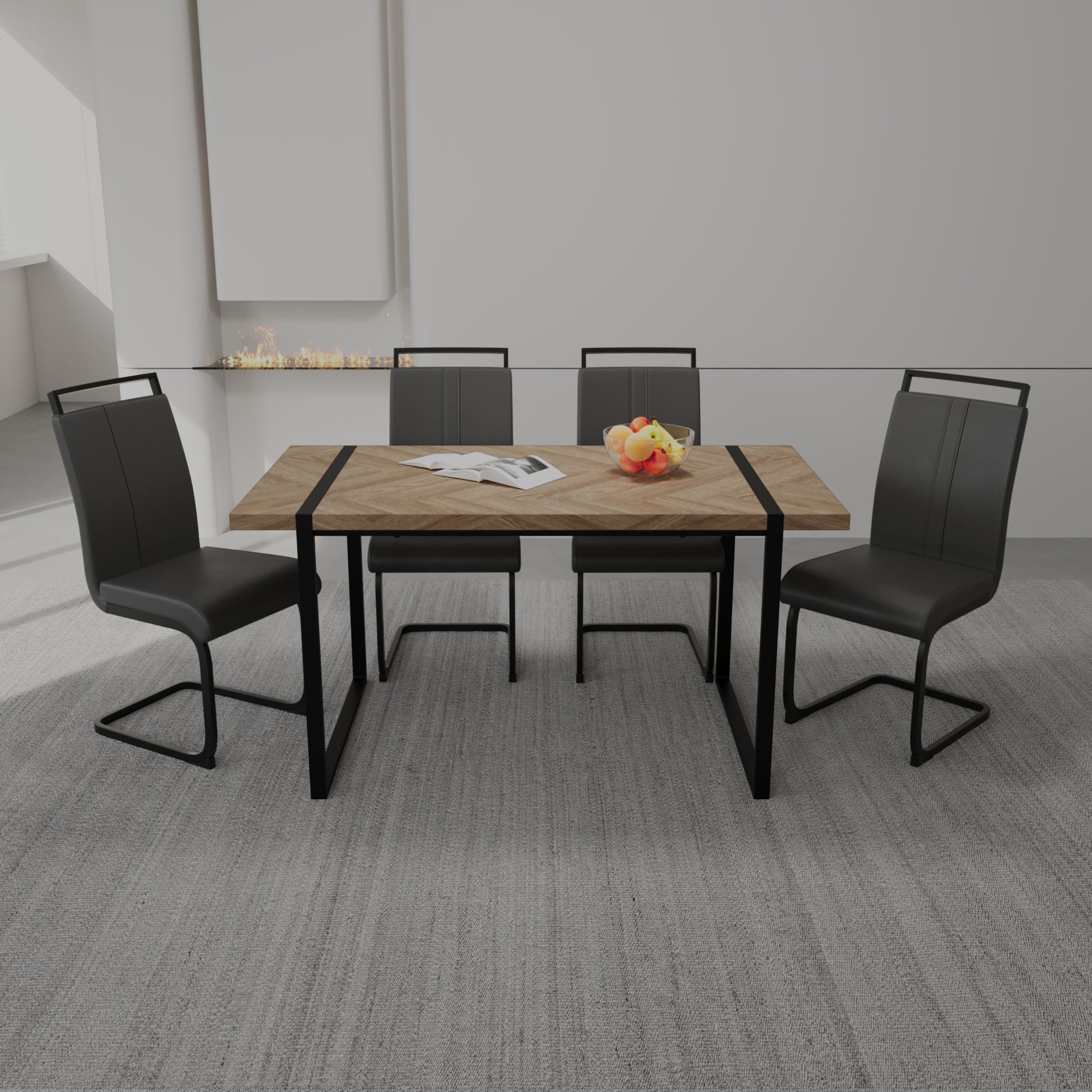59" Rural Industrial Dining Table & 4 Chairs Set