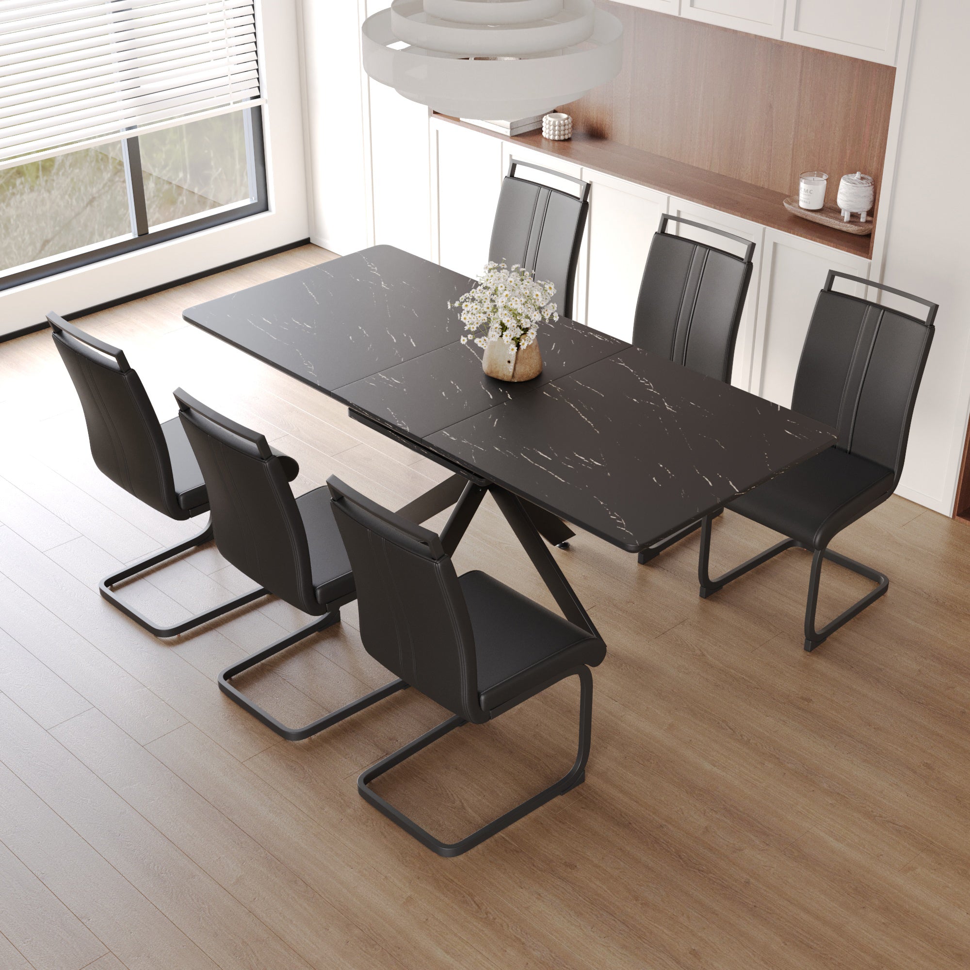 62" Extendable Dining Table Set for 6-8 People