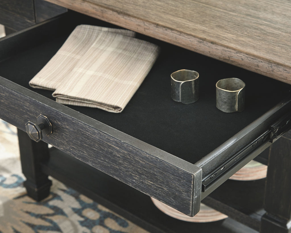 Dining table set server top with open compartment, folded napkin, and cups