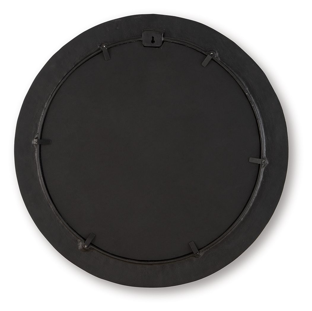 Black round mirror back with hanging clips and circular frame