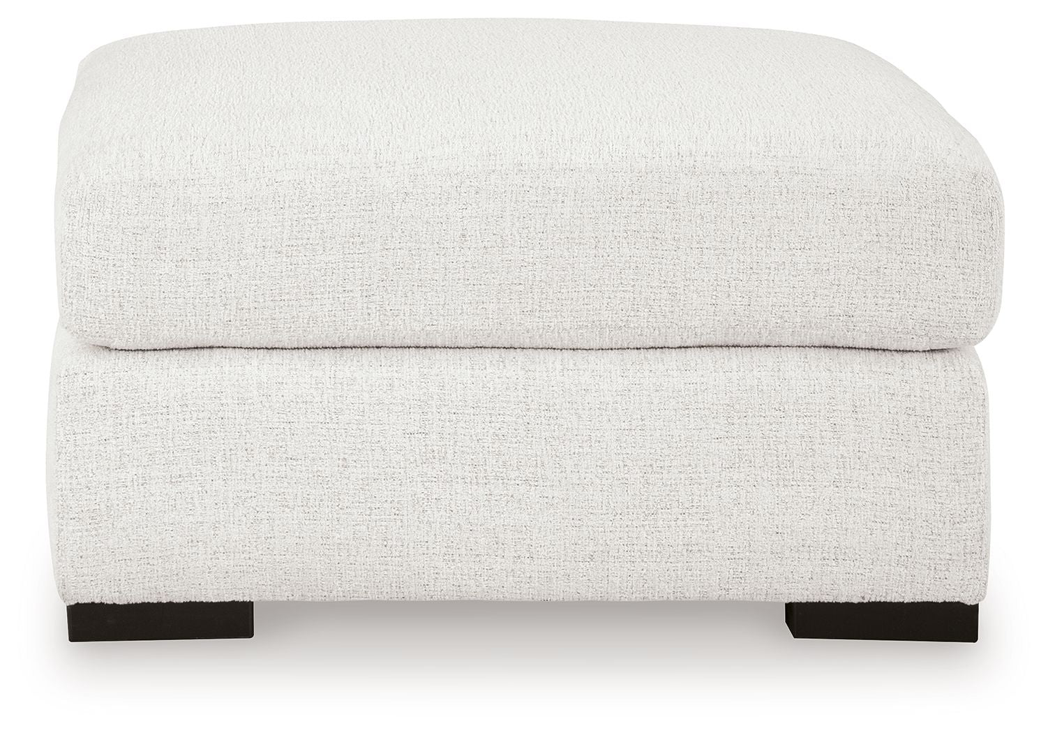 Oversized accent ottoman in chalk with rounded top and black base feet