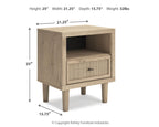 Two-tone one-drawer night stand with open shelf and woven drawer
