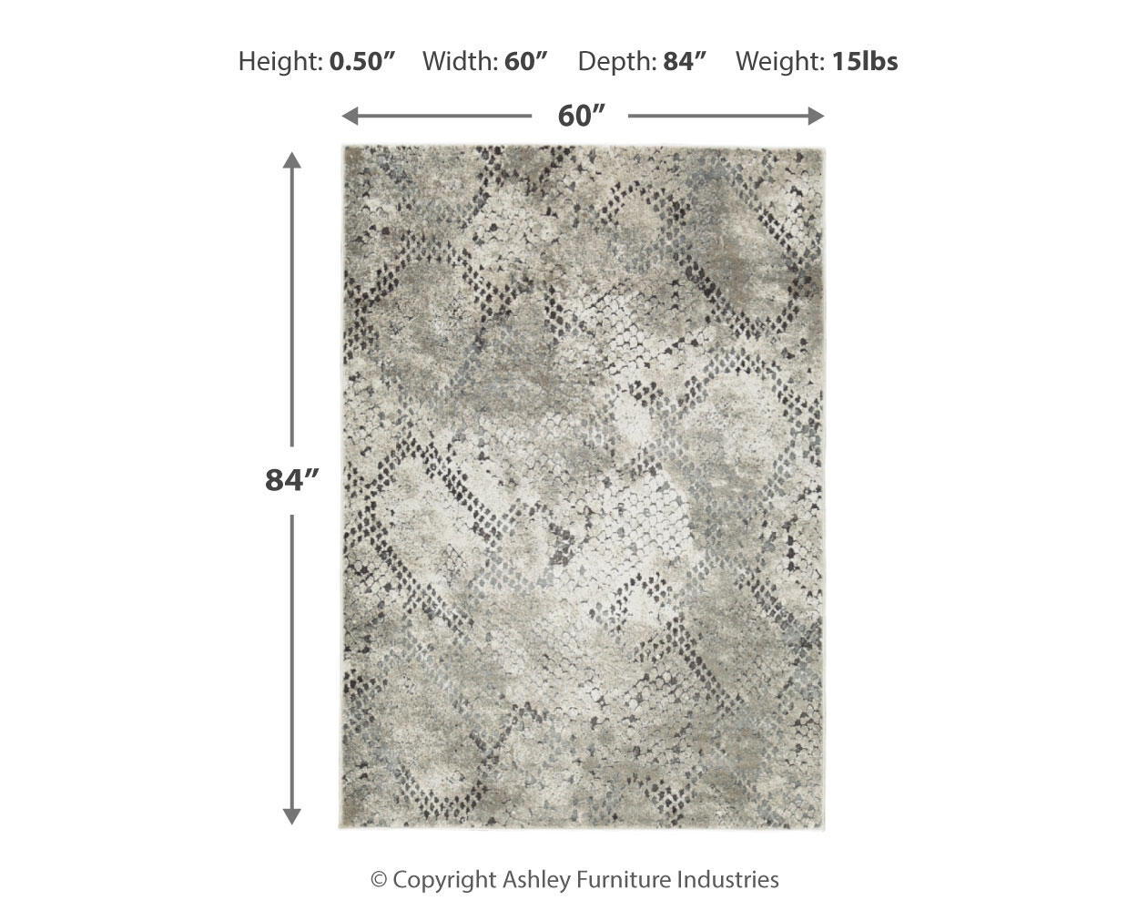 Pearl silver rug with snakeskin pattern and dotted swirls