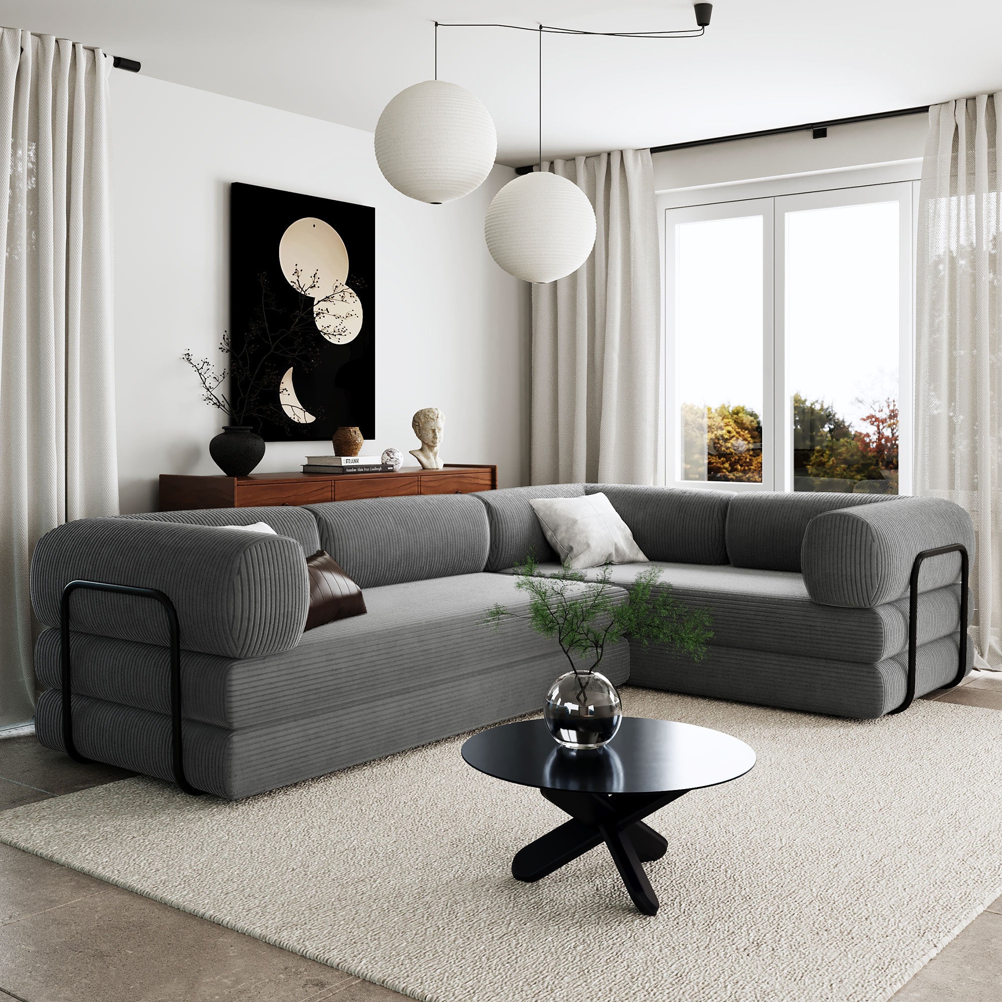 U_Style L-Shaped Corduroy Modular Sofa Bed - Living Room Apt