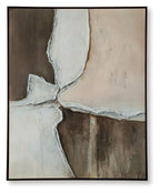 Junward abstract framed wall art with white, tan, and dark brown textured strokes