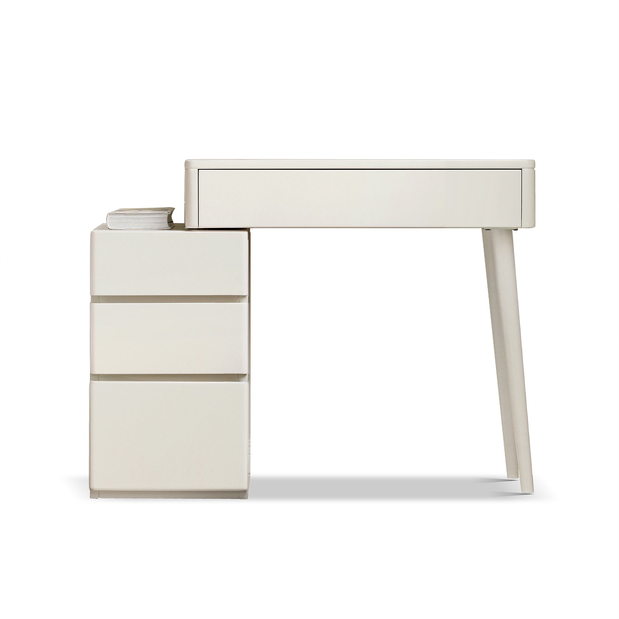 Compact White Solid Wood Dresser Table with Stool, 80cm