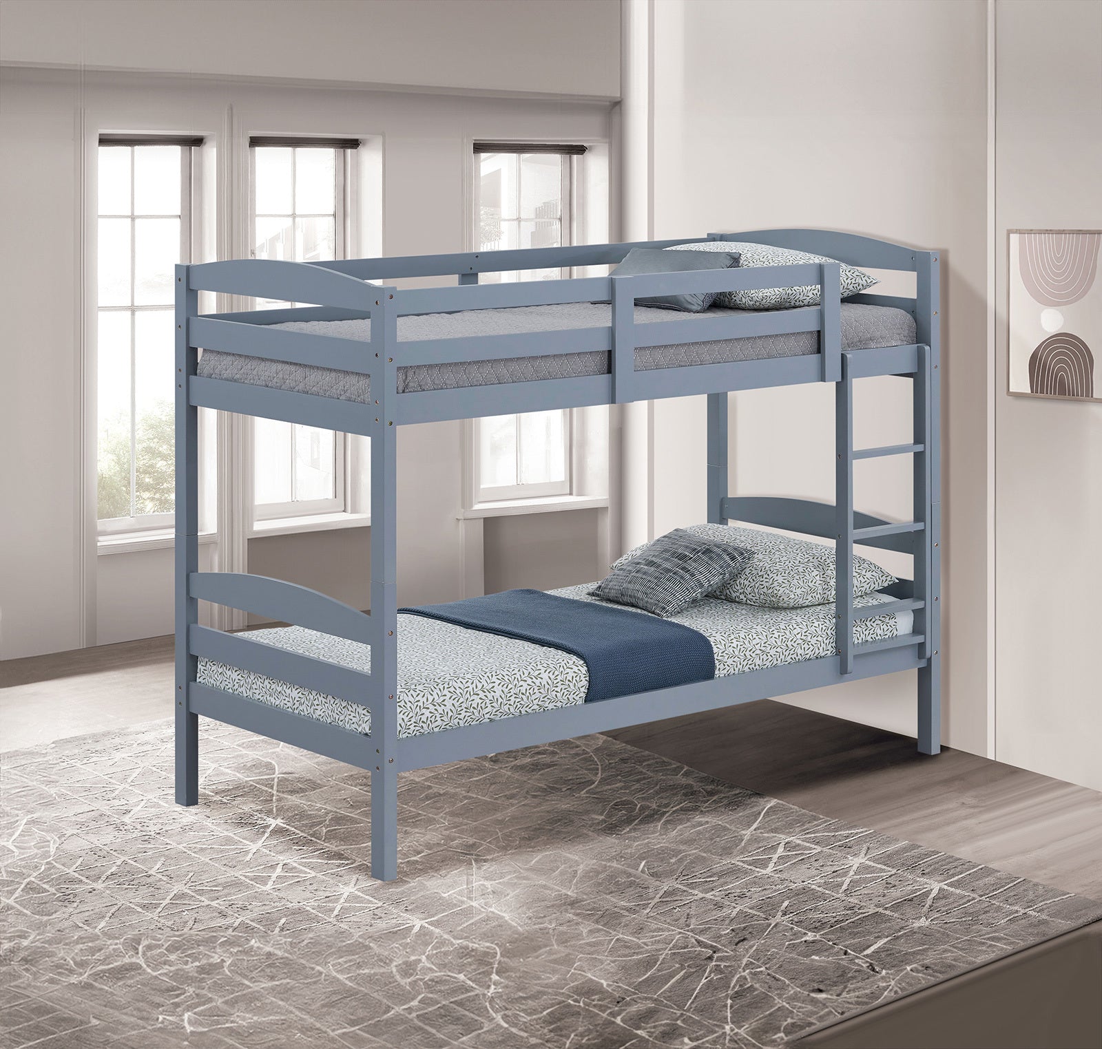 Gray Twin Over Twin Bunk Bed | Arch Design for Kids Room