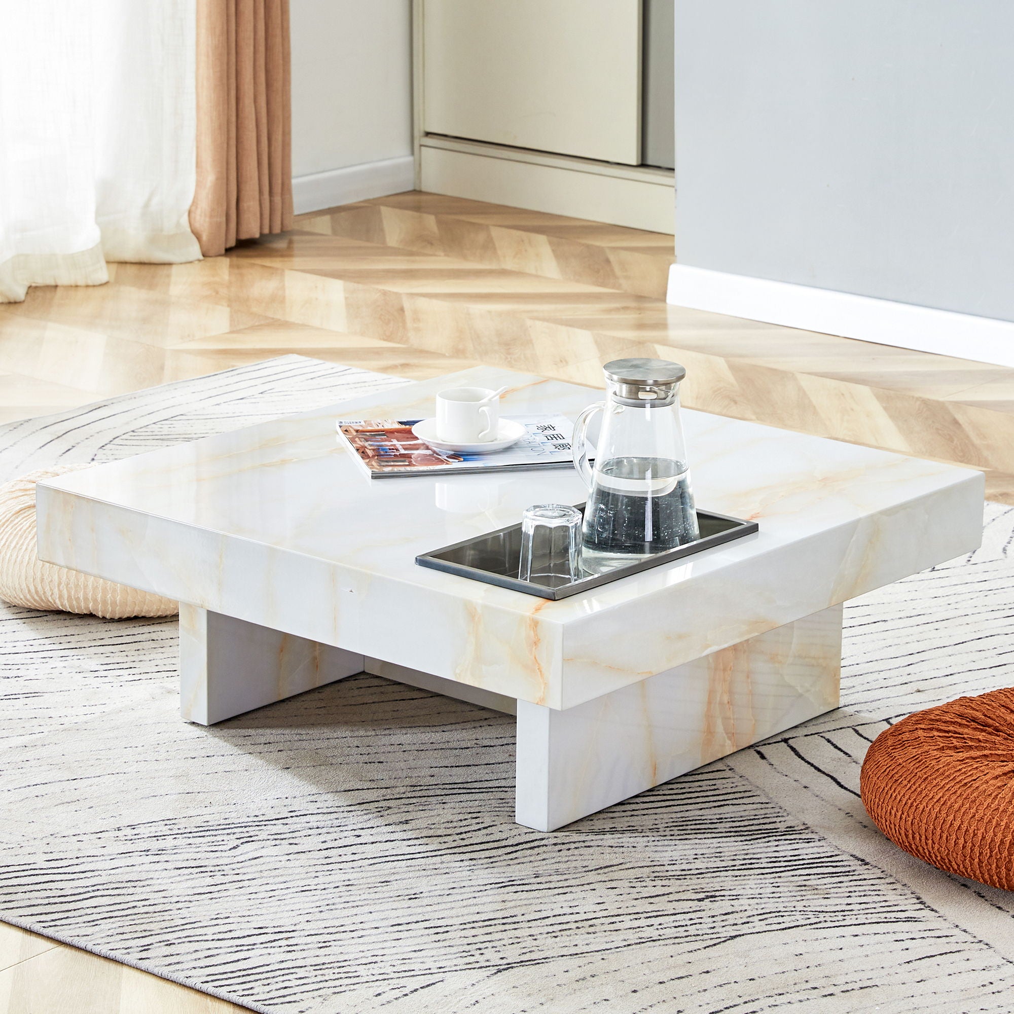 A Modern And Practical Coffee Table With Imitation Marble Patterns, Made Of MDF Material. The Fusion Of Elegance And Natural Fashion